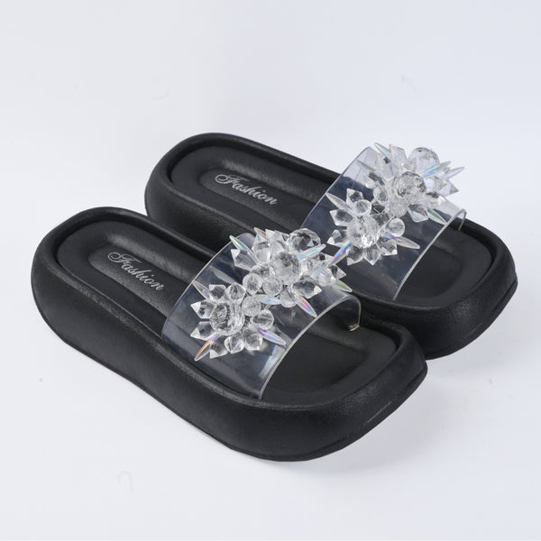 CRYSTAL SAPPHIRE SLIDES - BLACK
